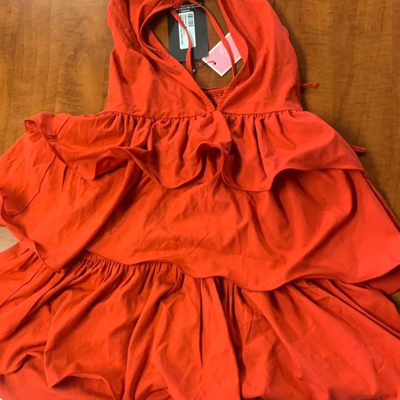 Red Tiered Skirt Halterneck Skater Dress NWT - Picture 3 of 7